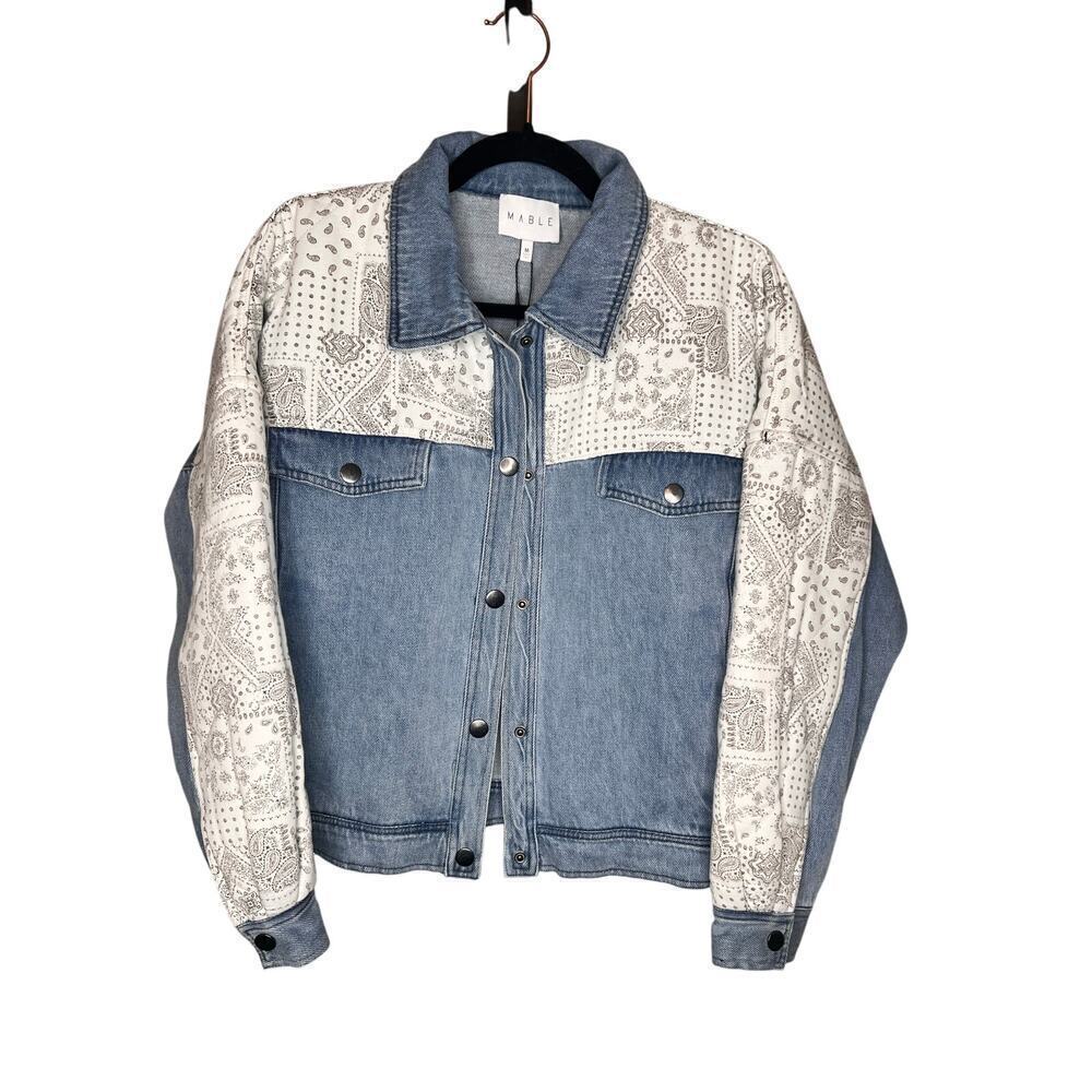 ☀️Mable Womens Paisley Print Contrast Denim Jacket Blue Size M - Picture 3 of 8